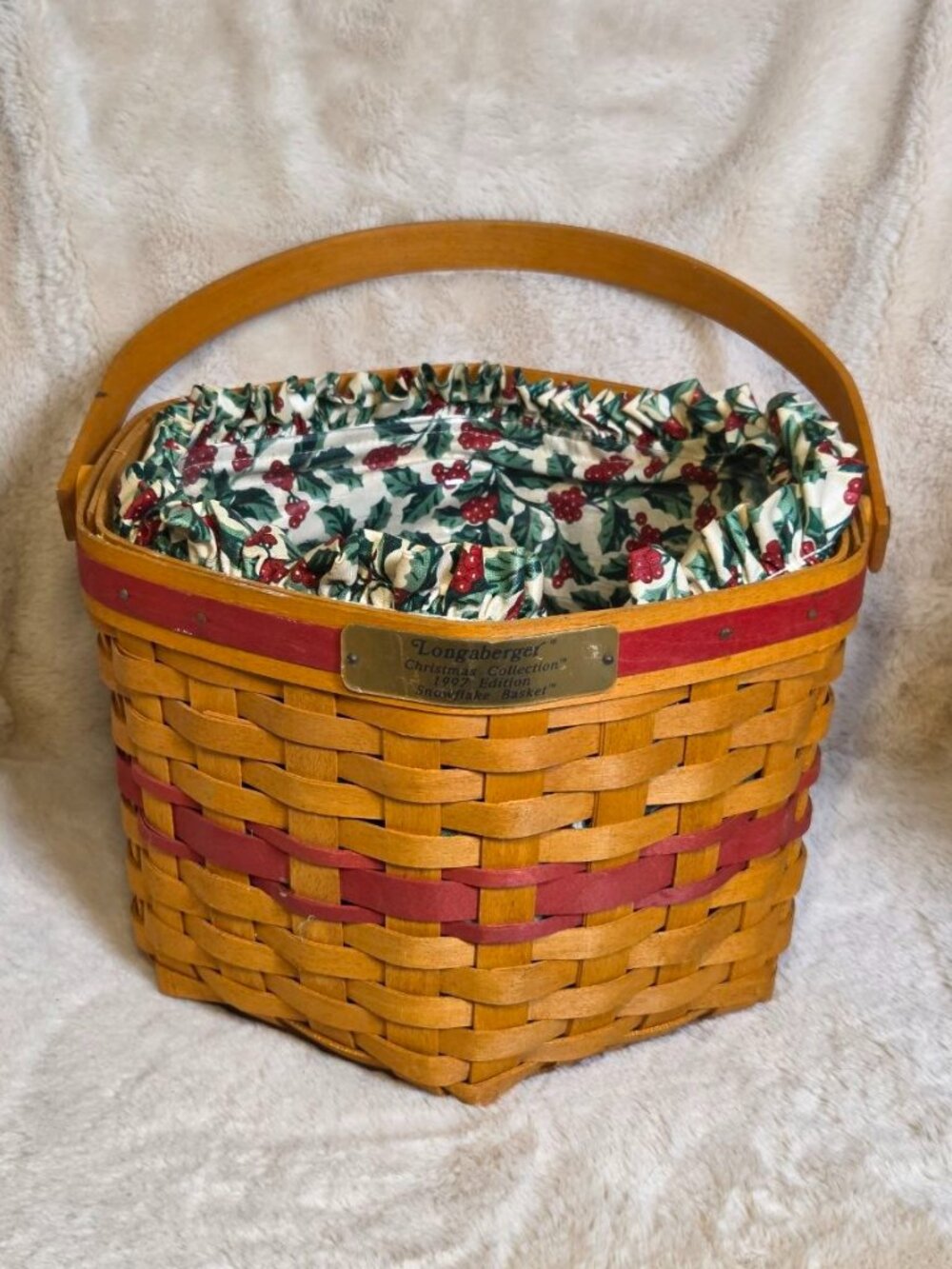 Vintage Longaberger 1997 Christmas Collection Snowflake Basket Fabric And Liner